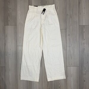 NWT Banana Republic Women's 10 High-Rise Linen Cotton Pants White 535010